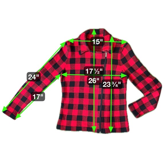 Chaps Red Black Buffalo Plaid Zip Front Collared Sweater Jacket Women's Small - Picture 6 of 6